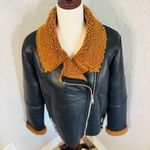 Rebecca Minkoff Faux Shearling Vegan Leather Moto Jacket, Black/Brown, Large NWT Photo 6