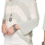 Free People V-Neck Sweater 3/4 Long Sleeve Green Cream Cotton Stripe Block Top M Photo 0