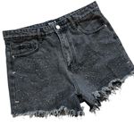Womens Blue B Collection Studded Raw Hem Black Wash Jean Shorts Photo 0