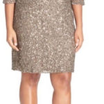 Pisarro Nights Draped Back Sequin Beaded Dress Mocha 20W Tan Photo 0