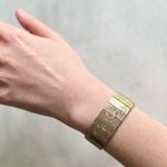 Vintage Etched Gold Tone Floral Panels Tile Bracelet 7” Long Paneled Mod MCM Photo 1