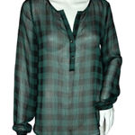 Lumiere Shirt Women Small Green Black Check‎ Print Sheer Casual Work Versatile Photo 0