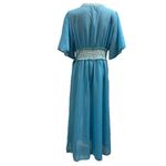 Vintage Blue Double Tie Waist Nightgown Dressing Gown Robe Maxi Length Womens L Size L Photo 4