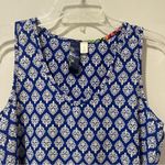 Blue Rain Women Small Blue White Geometric V Neck Sleeveless Tank Polyester Top Photo 3