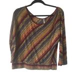 Free People Free‎ People Women's Medium Rainbow Striped Open Knit Round Neck Boho Top Photo 0