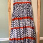 Anthropologie Ro's Garden Cotton Tiered Maxi Dress Blue White SMALL Photo 1