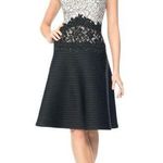 Tadashi Shoji  Contrast Lace and Pintuck Neoprene Black White Gray Dress Photo 0