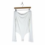 NWT Off Shoulder Bell Sleeve Bodysuit Womens L White Going Out Clubwear Chic Photo 3