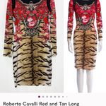 Roberto Cavalli  Red and Black Long Sleeve Silk Dress Photo 9
