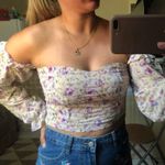 Off shoulder ruched tube bustier floral paisley crop top blouse with long sleeves (Size S) Multi Photo 0