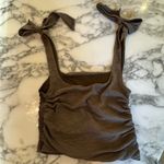 Free People NWOT  Boulevard Tank Top S Crop Shoulder Bow Tie Ruched Green Boho Photo 6