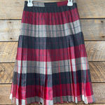 Vtg Charlotte Ford Sz 10 Pleated Skirt Plaid Wool Reversible Midi Academia Red Photo 0