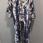 Stripe Floral House Robe Dress Kimono Navy White Pink Medium Photo 0