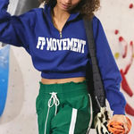 Free People Movement NWT 
For The Win Logo Half Zip Top - Athlete Blue Combo Photo 0