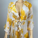 Vintage Yellow Floral Ruffle Wrap swim cover up kimono Dress Sz 2X Photo 4