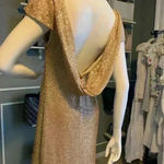 Sorella Vita  Cowl Back Sequin Gown Drape Back Gold Cap Sleeve Maxi Dress Sz: 16 Photo 7