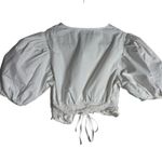 Derek Lam White Poplin Puff Sleeve V-Neck Ruched Tie Crop Top Size US 2 Photo 10