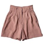 EXPRESS Midi Super High Rise Paper Bag Shorts Tan Size 00 Pleated Pockets Photo 0