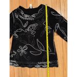 Christopher & Banks  Women's M Black Floral Embroidered 3/4 Sleeve Blouse Photo 3