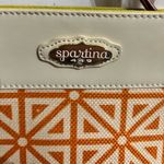Spartina 449 Geometric Orange and Cream Crossbody Bag Linen & Leather Photo 5