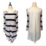Splendid White Multicolor Striped Multi Fabric Long Sleeve Roll Tab Top Size S Photo 1