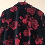 Talbots  Women's Floral Roses Velvet Black Red 7/8 Sleeve Jacket Photo 6