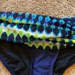 NEW NWT 2BAMBOO Navy Blue Green White Geometric Mesh Waist Boho Bikini Bottom XS Photo 1