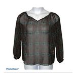 ZARA Basic Boho Sheer Blouse Self-Tie Neck Multicolor Long Sleeve Small Photo 1