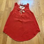 Ecote  100% Silk Boho Indie Twee Top Blouse Women’s M Laceup Back Red Cottagecore Photo 0