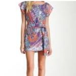 NWT Monique Leshman 100% Silk Colorful Sequin Peacock Belted Mini Dress Large Red Photo 10