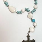 Christian prayer beads rosary beads white and turquoise beads silver cross Blue Photo 0