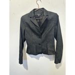Ann Taylor  Black Charcoal Three Button Front Shoulder Padded Blazer sz 2 Petite Photo 1