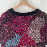 Marc Bouwer Pink Blue Paisley Feather Patterned Zip Front Dolman V Photo 11