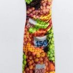 ZARA Ruched Mesh Maxi Dress Strappy Sleeveless Fruit Stand Print Colorful Size S Photo 0