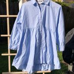 ZARA Blue Cotton Striped Long Sleeved Mini Shirt Dress S Photo 3