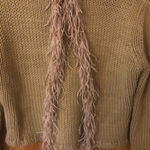 Boho Western Tan Cropped fringe chunky knit mock neck sweater Size L Photo 1