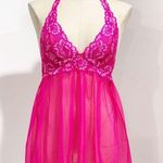 Victoria's Secret Hot Pink Lace Mesh Sheer Negligee Sexy Babydoll Chemise Size M Photo 0