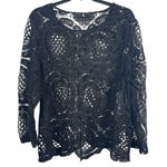Cato Woman 22/24W Black Crochet Lace Top Long Sleeve Sheer Overlay Photo 0