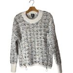 Bobeau Sweater‎ Women XS Ivory Black Tweed Knit Side Zip Crew Neck Pullover NWT Photo 0