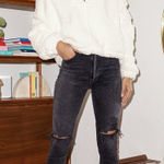 Free People Nantucket Fleece White Half-Zip Pullover Sweatshirt Photo 0