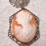 Sterling Silver 1920s Classic Shell Cameo Art Deco  & Marcasite Necklace Antique Photo 1
