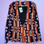 NEW D'Iyanu African Tribal Print Stretch Blazer Women 2X Art to Wear Maximalist Orange Photo 0