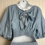 Anthropologie Love The Label Puff Sleeve Open Back Minidress Size XS H34 Blue Photo 8