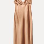 ZARA  maxi dress bodycon slip satin ruffle carmel evening wedding cocktail Photo 14