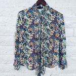 ZARA Bow Top Women’s Size Medium Long Sleeve Button Down Tie Photo 3