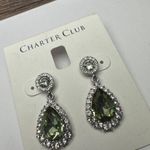 Charter Club  Silver Tone Green Clear Pierced Dangle Drop Earrings NWT Photo 3