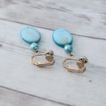 Vintage Clip On Earrings Light Blue Dangle Earrings Photo 3