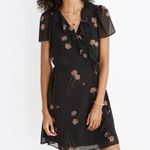 Madewell  Black Floral Wrap Tie Dress in Women’s Size Medium Photo 0