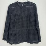 J.Crew Point Sur Black Eyelet Peplum Blouse Shirt Bow Ties Long Sleeve Size M Photo 0