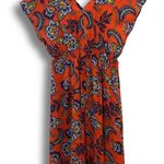 Lands'End Lands’ End Orange Floral Pin-tuck V Neck Short Sleeve Midi Dress Photo 0